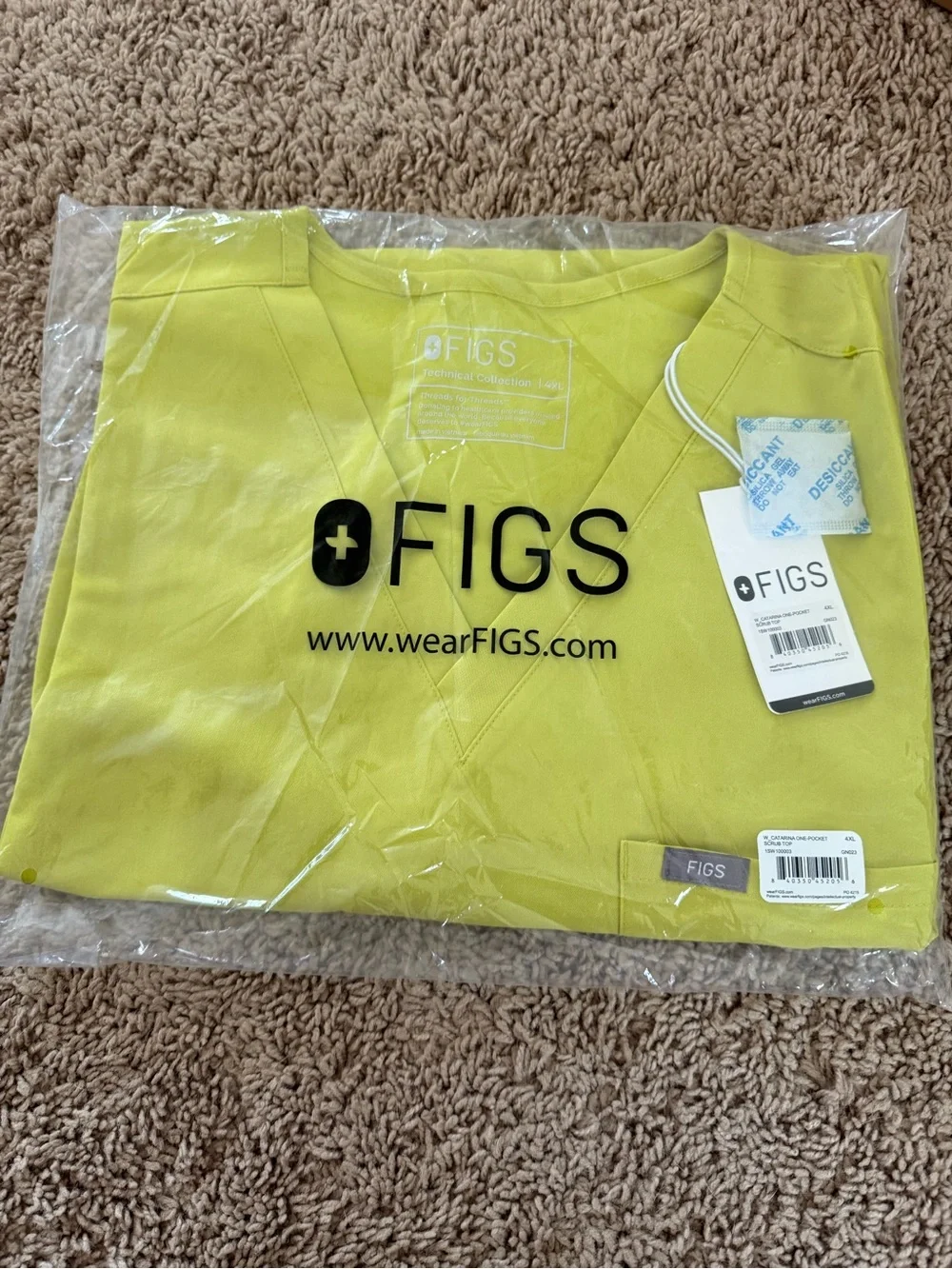 FIGS womens V-Neck Top in Bright Lime